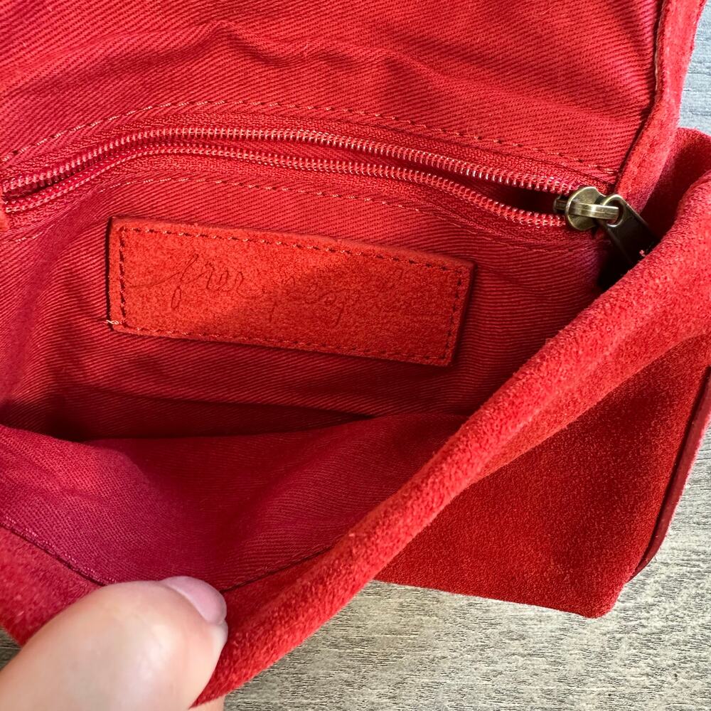 Free People Charlie Chain Crossbody Purse Red Suede Mini - Picture 4 of 9